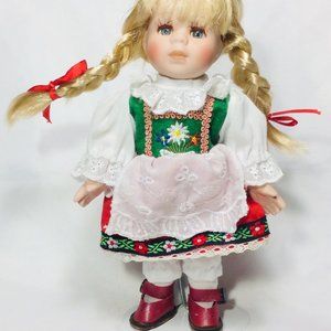 Rf Collection Germany Porcelain Doll 12"Doll with Stand Pre-Owned Blonde Braids